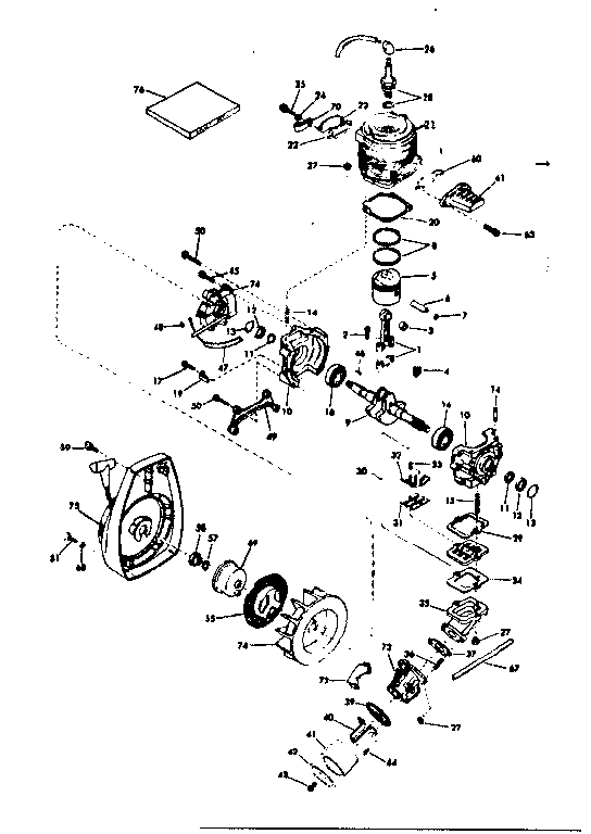 Crankcase Diagram and Parts List for 91760057  Craftsman Chainsaw