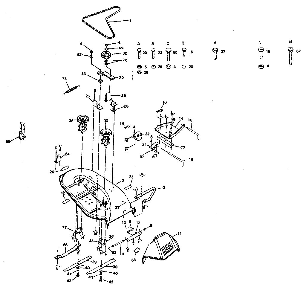 38 Inch Mower Diagram and Parts List for 917254550  Craftsman Lawn Tractor