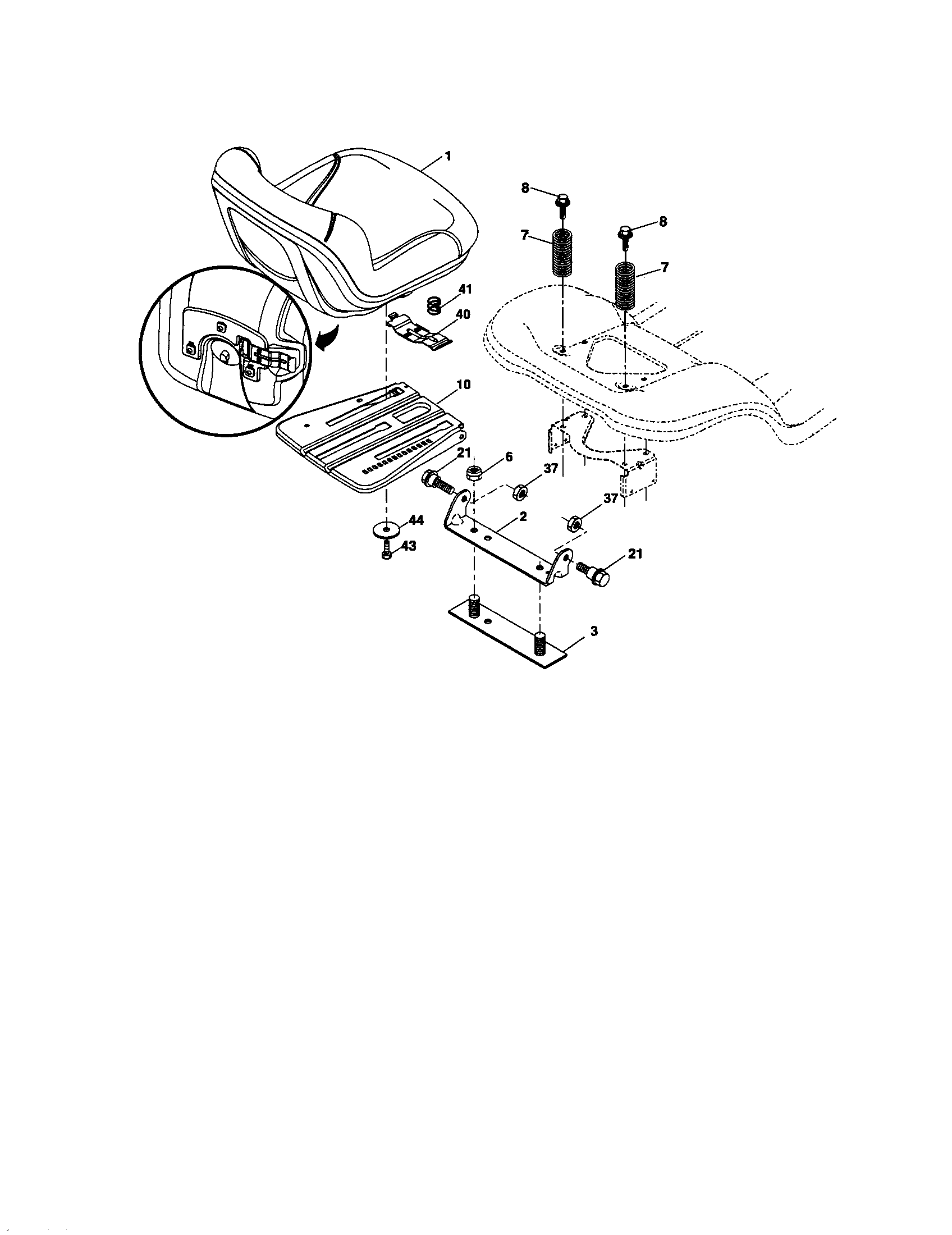Seat Diagram and Parts List for 917276845  Craftsman Lawn Tractor