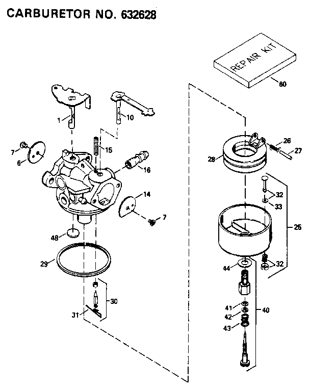 Replacement Parts Diagram and Parts List for 143632628  Craftsman Lawn Mower