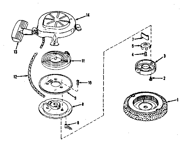Rewind Starter No. 27649 Diagram and Parts List for 14343004  Craftsman Engine