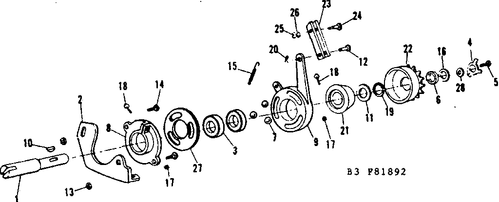 Clutch And Sprocket Assembly Diagram and Parts List for 53681892  Craftsman Lawn Mower