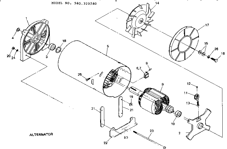 Alternator Diagram and Parts List for 580320580  Craftsman Engine