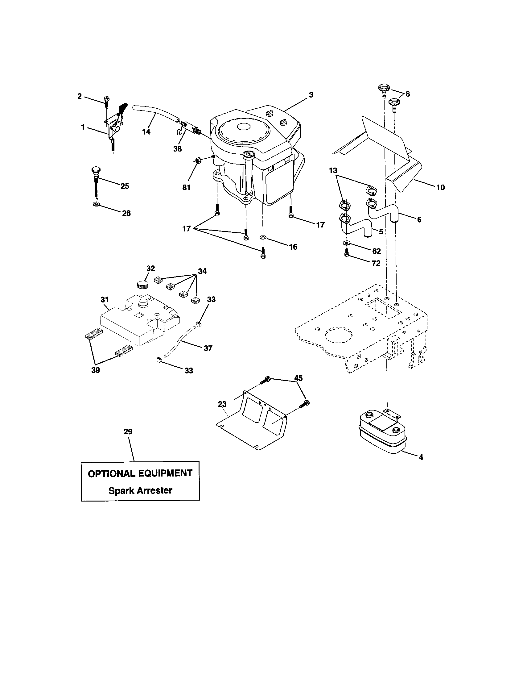 Engine Diagram and Parts List for 917271851  Craftsman Lawn Tractor