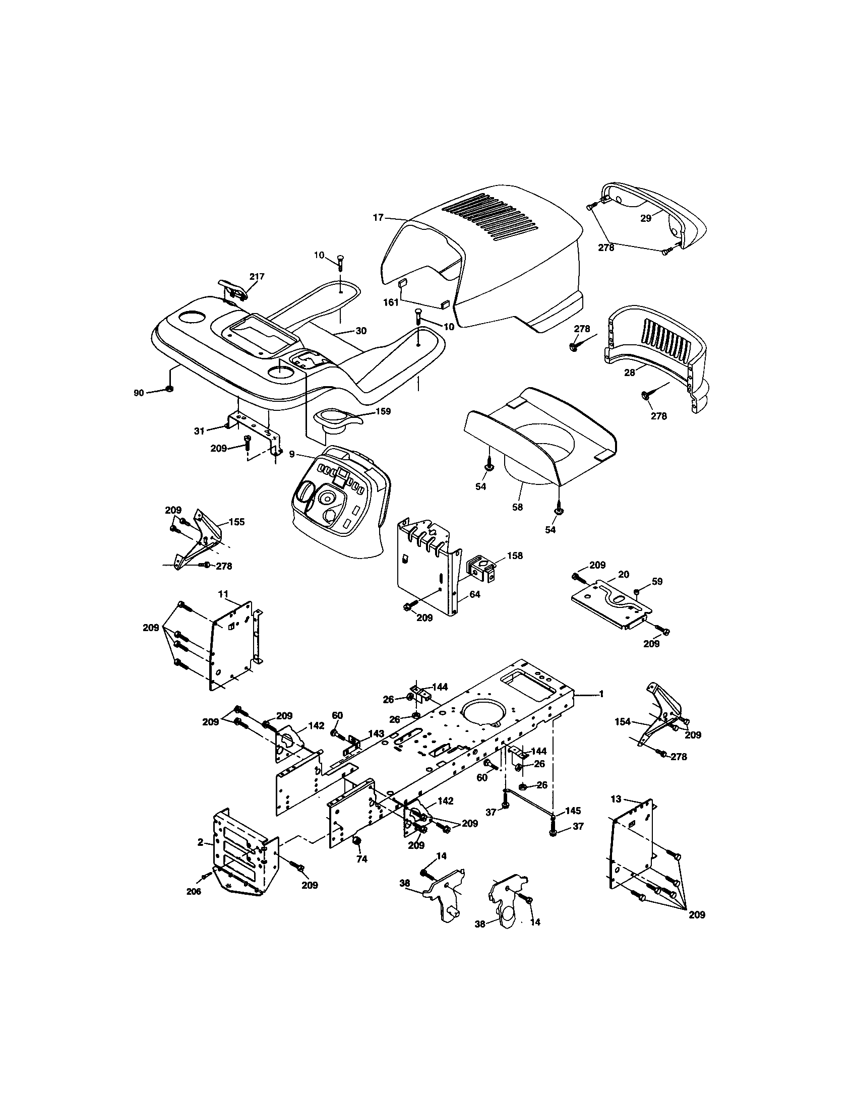 Chassis And Enclosures Diagram and Parts List for 9172736405  Craftsman Lawn Tractor
