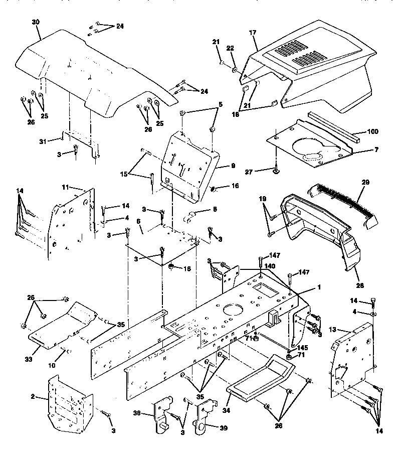 Chassis And Enclosures Diagram and Parts List for 917258473  Craftsman Lawn Tractor