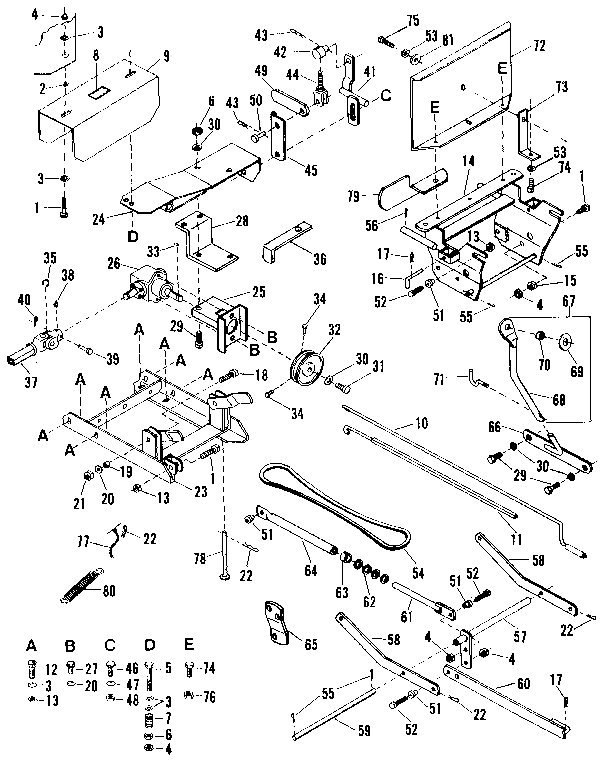 Main Frame Diagram and Parts List for 842240744  Craftsman Snow Blower