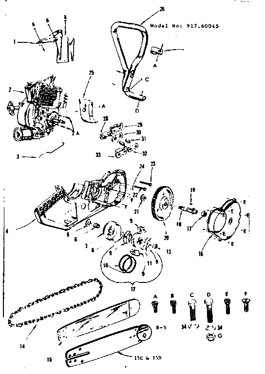 Engine / Chain And Guide Bar Diagram and Parts List for 91760045  Craftsman Chainsaw