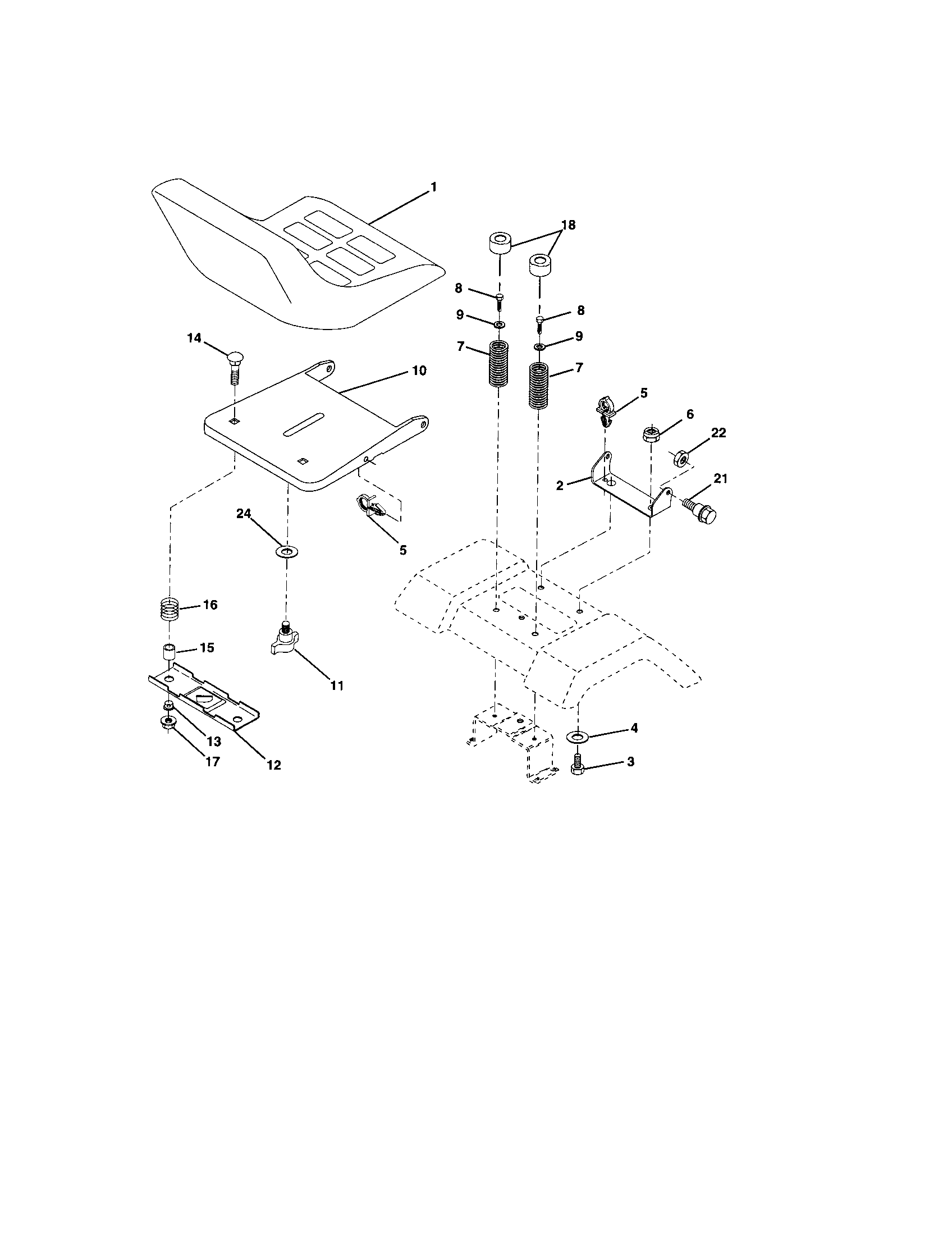 Seat Assembly Diagram and Parts List for 917273663  Craftsman Lawn Tractor