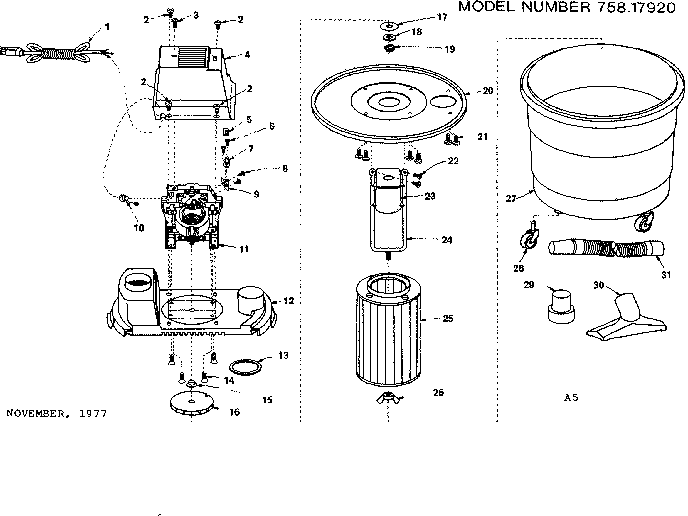 Base Assembly Diagram and Parts List for 75817920  Craftsman Utility Vacuum
