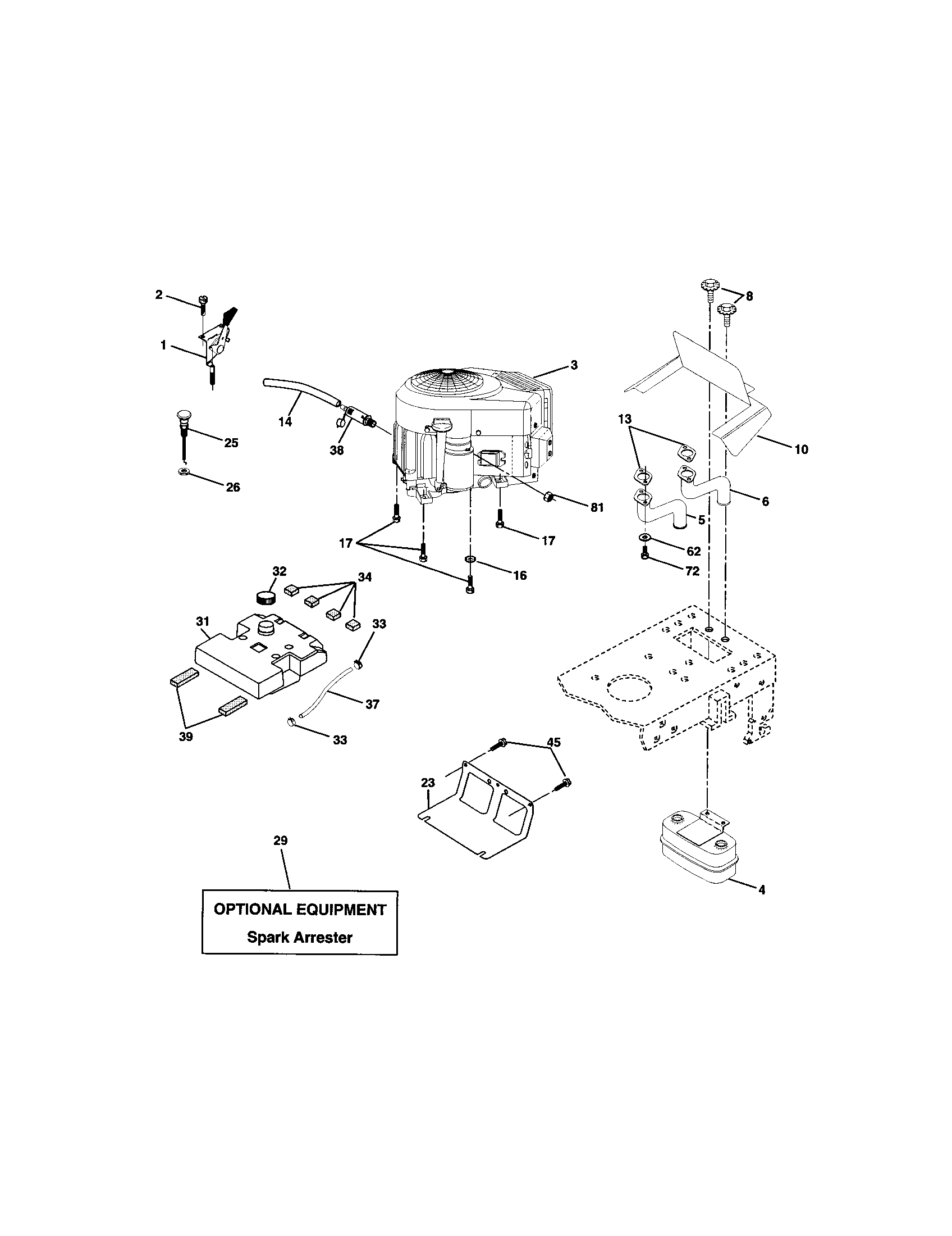 Engine Diagram and Parts List for 917272460  Craftsman Lawn Tractor