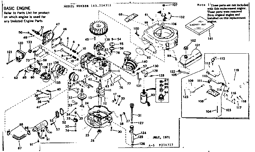 Basic Engine Diagram and Parts List for 143214312  Craftsman Engine