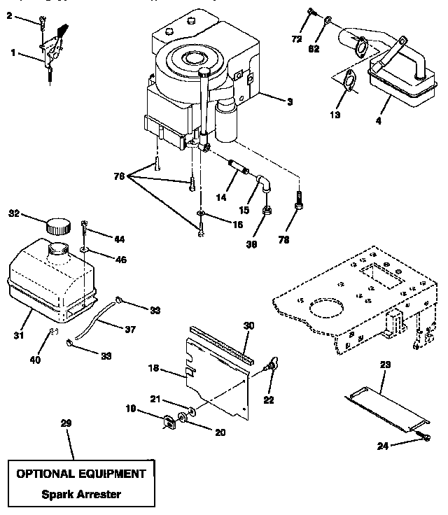 Engine Diagram and Parts List for 917257592  Craftsman Lawn Tractor