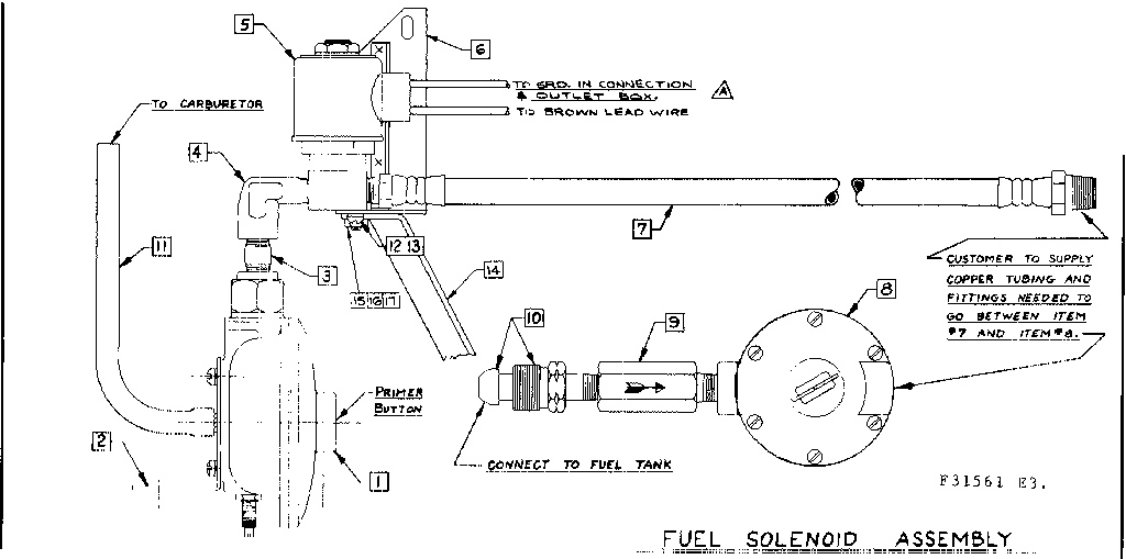 Fuel Solenoid Assembly Diagram and Parts List for 58031561  Craftsman Engine