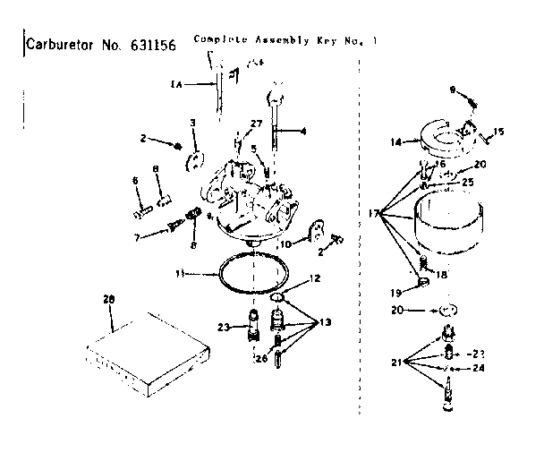 Carburetor No. 631156 Diagram and Parts List for 143558052  Craftsman Engine