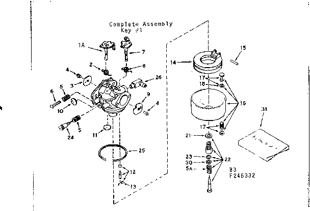Carburetor Diagram and Parts List for 143246332  Craftsman Engine