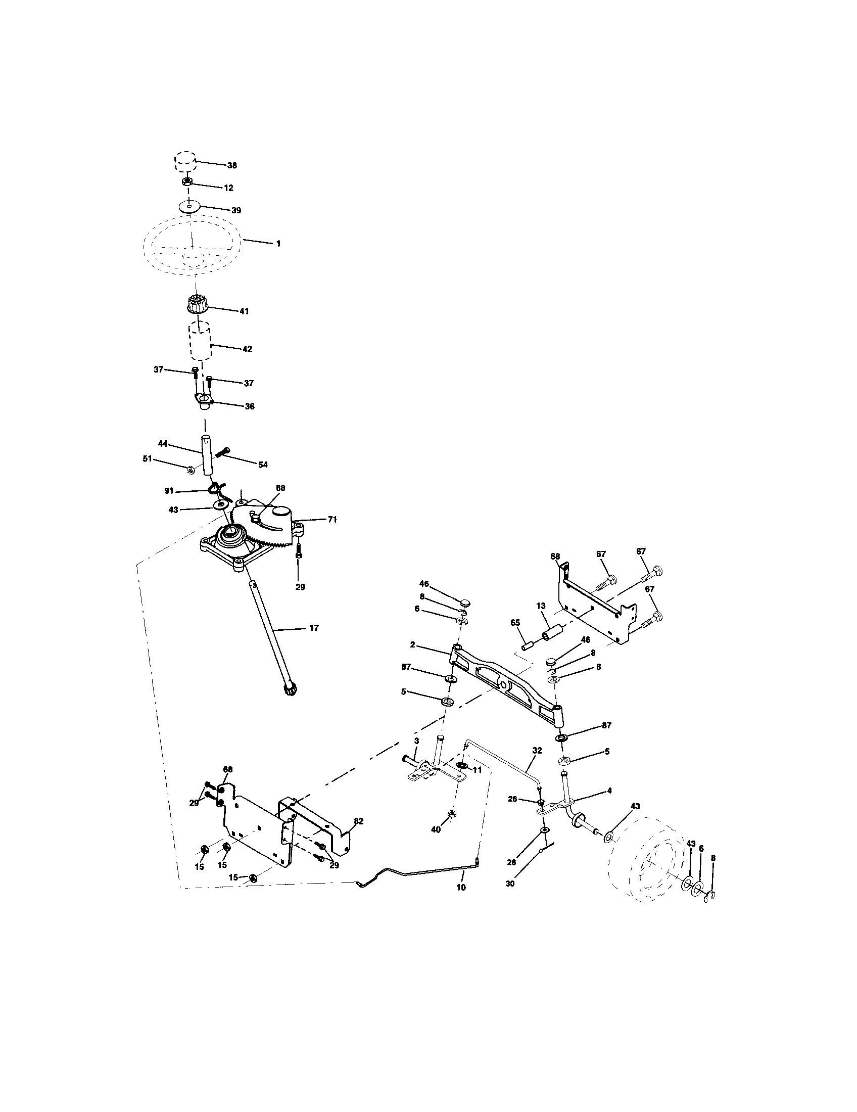 Steering Diagram and Parts List for 917273850  Craftsman Lawn Tractor