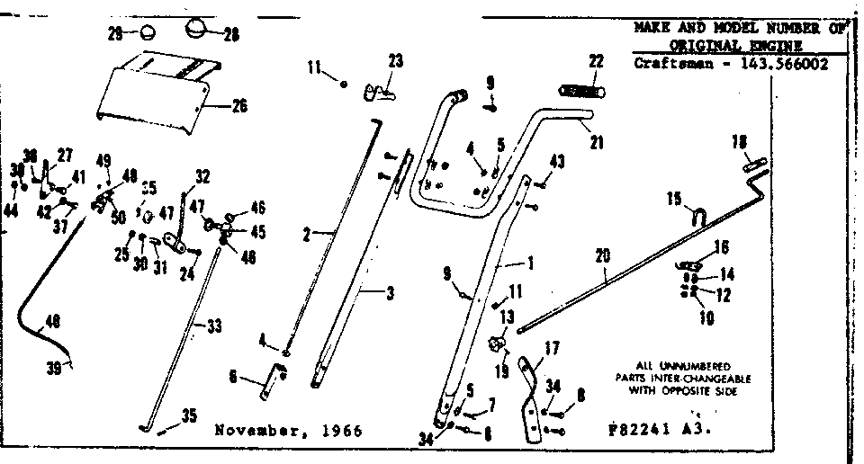 Handle Assembly Diagram and Parts List for 53682241  Craftsman Snow Blower