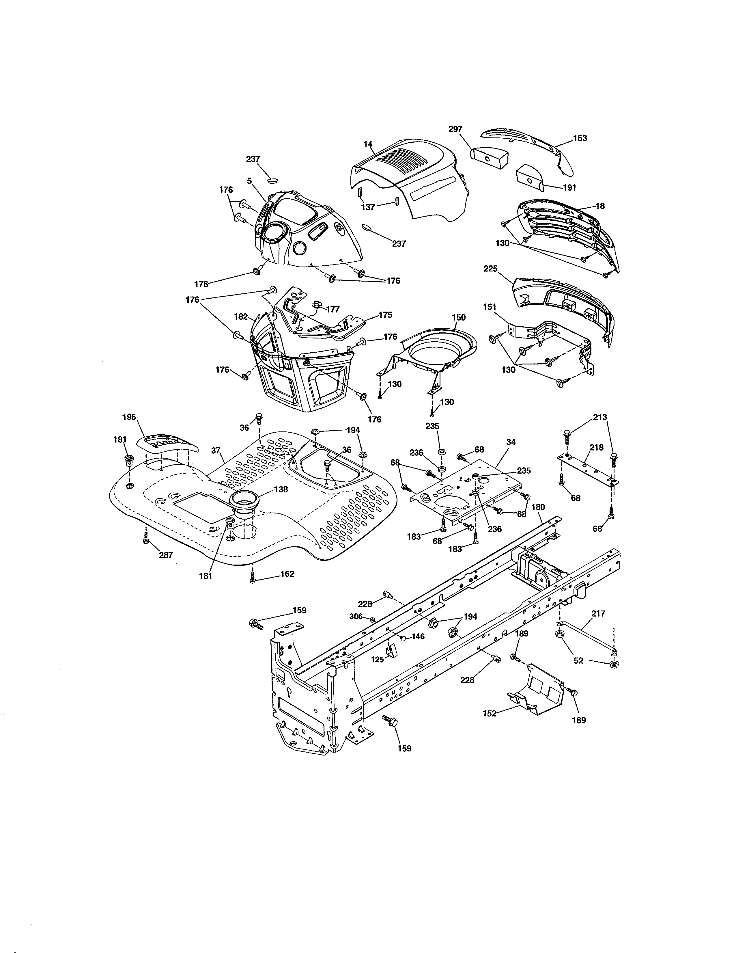Chassis Assembly Diagram and Parts List for 917990391  Craftsman Lawn Tractor