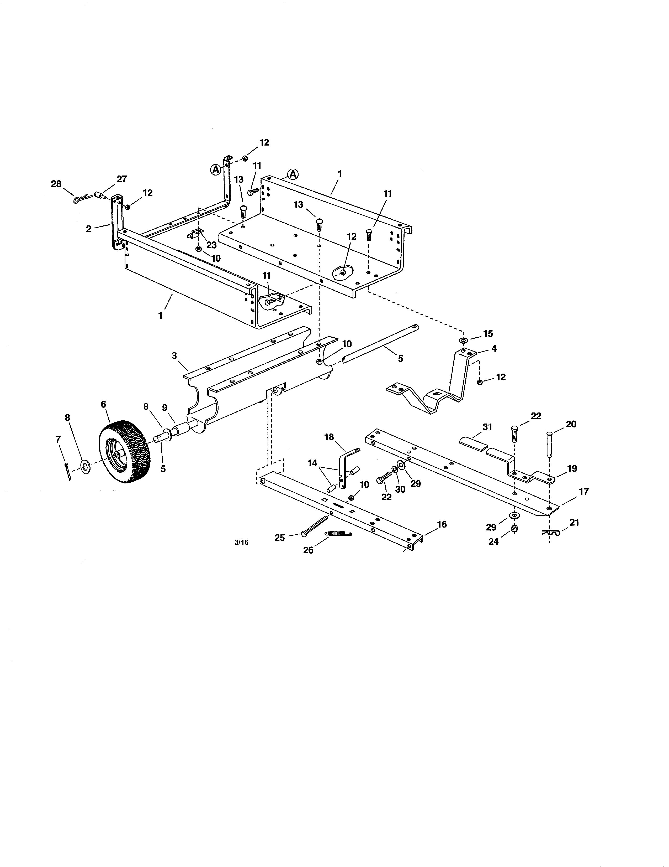 Cart Body Diagram and Parts List for 486250131  Craftsman Chipper Shredder