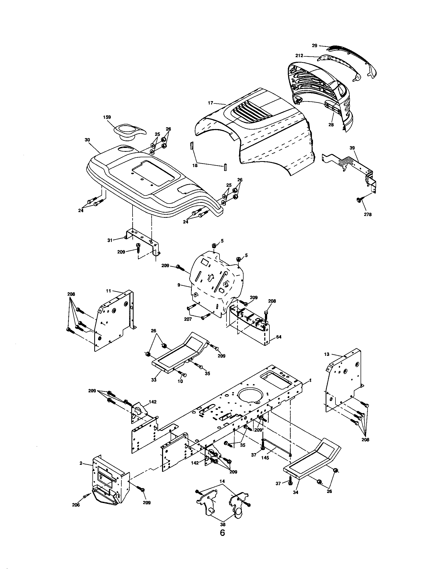 Chassis And Enclosures Diagram and Parts List for 917286080  Craftsman Lawn Tractor