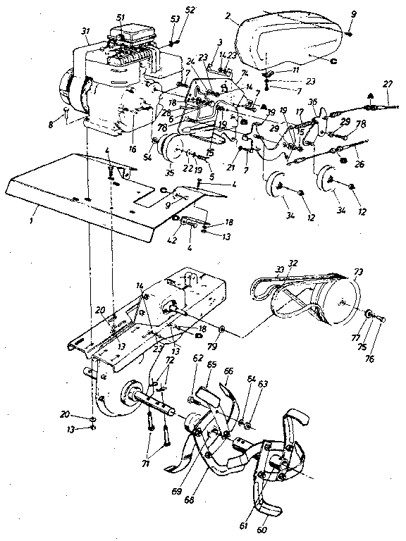 Engine Diagram and Parts List for 247298611  Craftsman Tiller