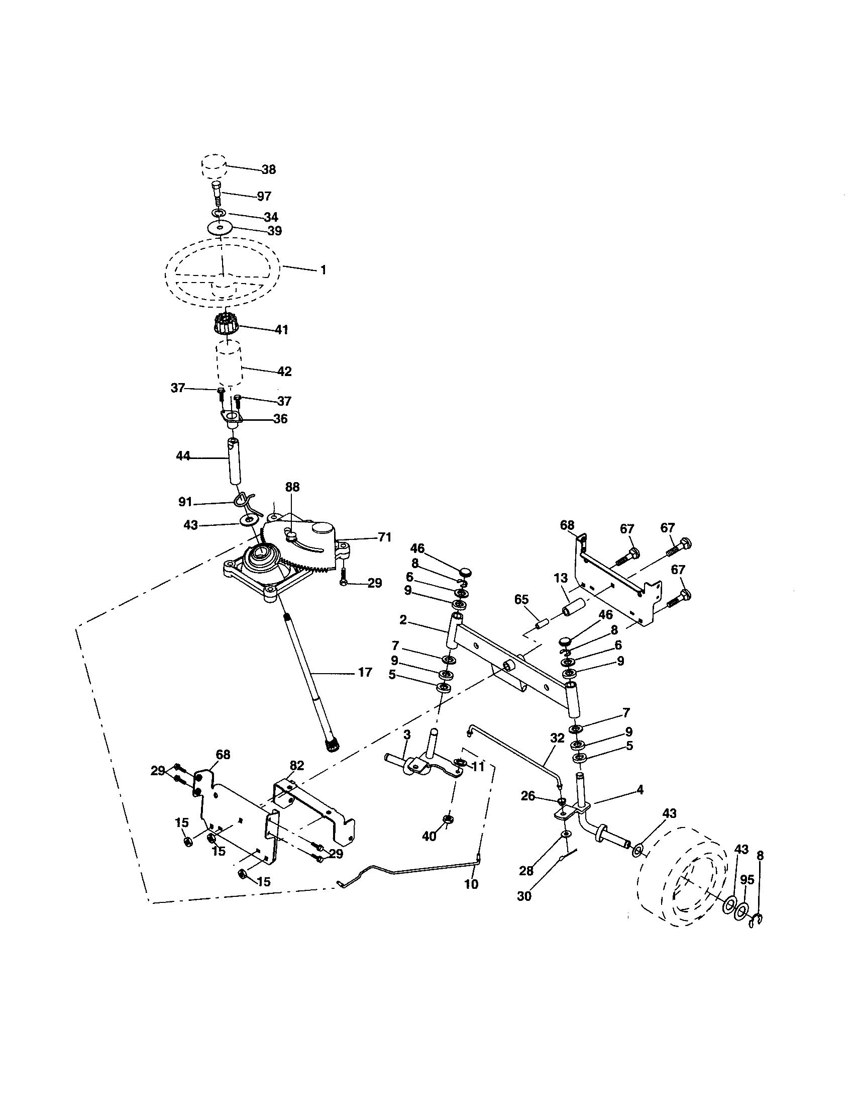 Steering Diagram and Parts List for 917256730  Craftsman Lawn Tractor