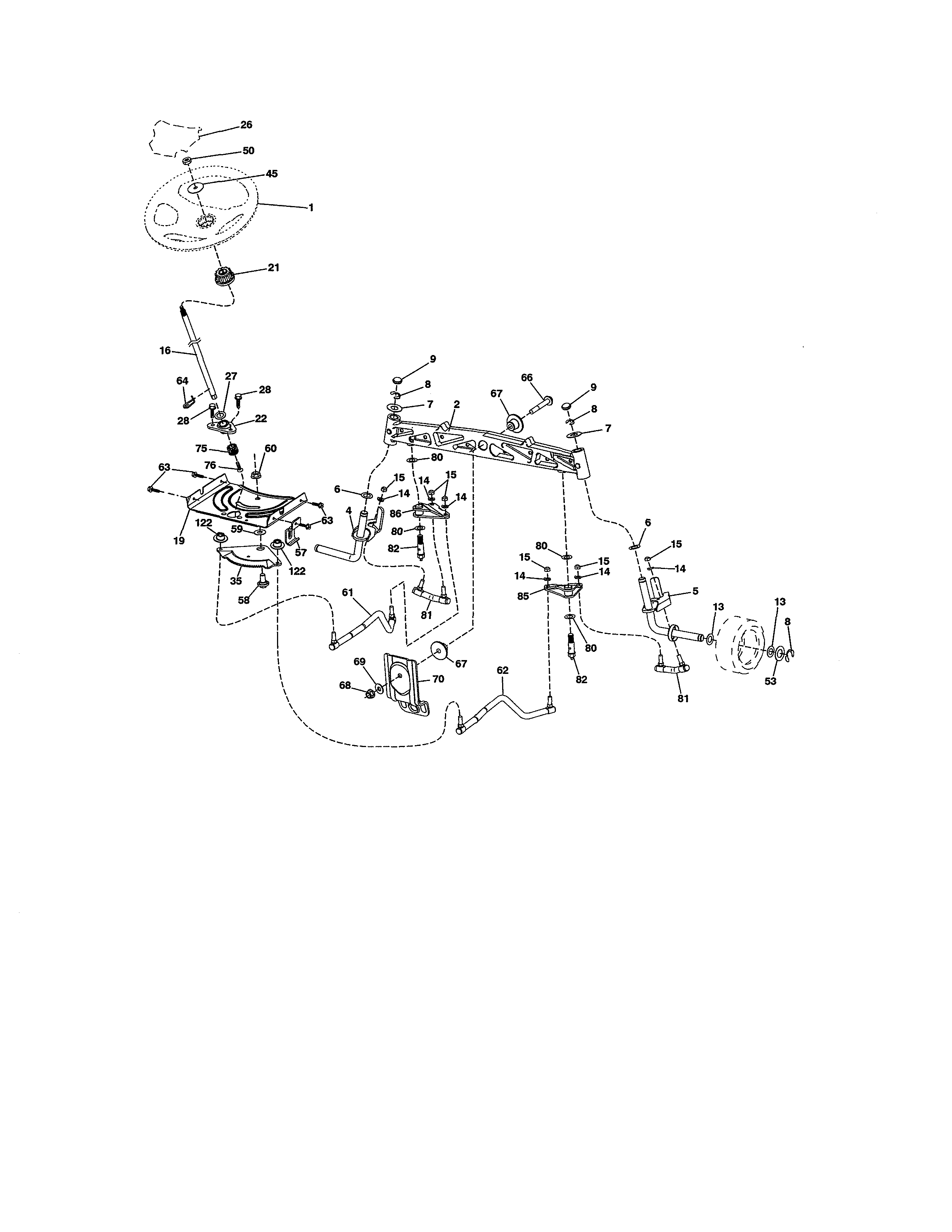 Steering Assembly Diagram and Parts List for 917204090  Craftsman Lawn Tractor