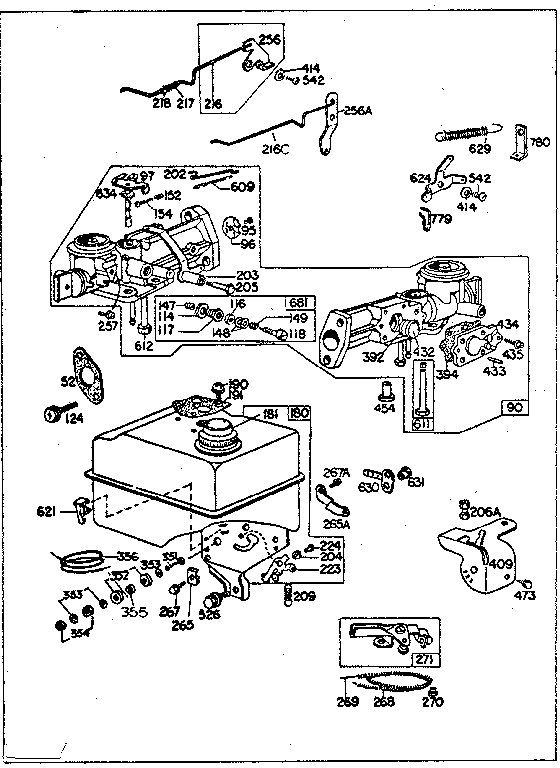 Fuel Tank And Carburetor Assembly Diagram and Parts List for 500130200  Craftsman Engine
