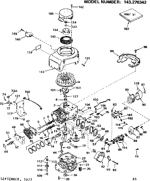 Replacement Parts Diagram and Parts List for 143276342  Craftsman Engine