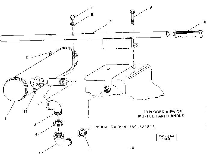 Muffler And Handle Diagram and Parts List for 580321812  Craftsman Engine