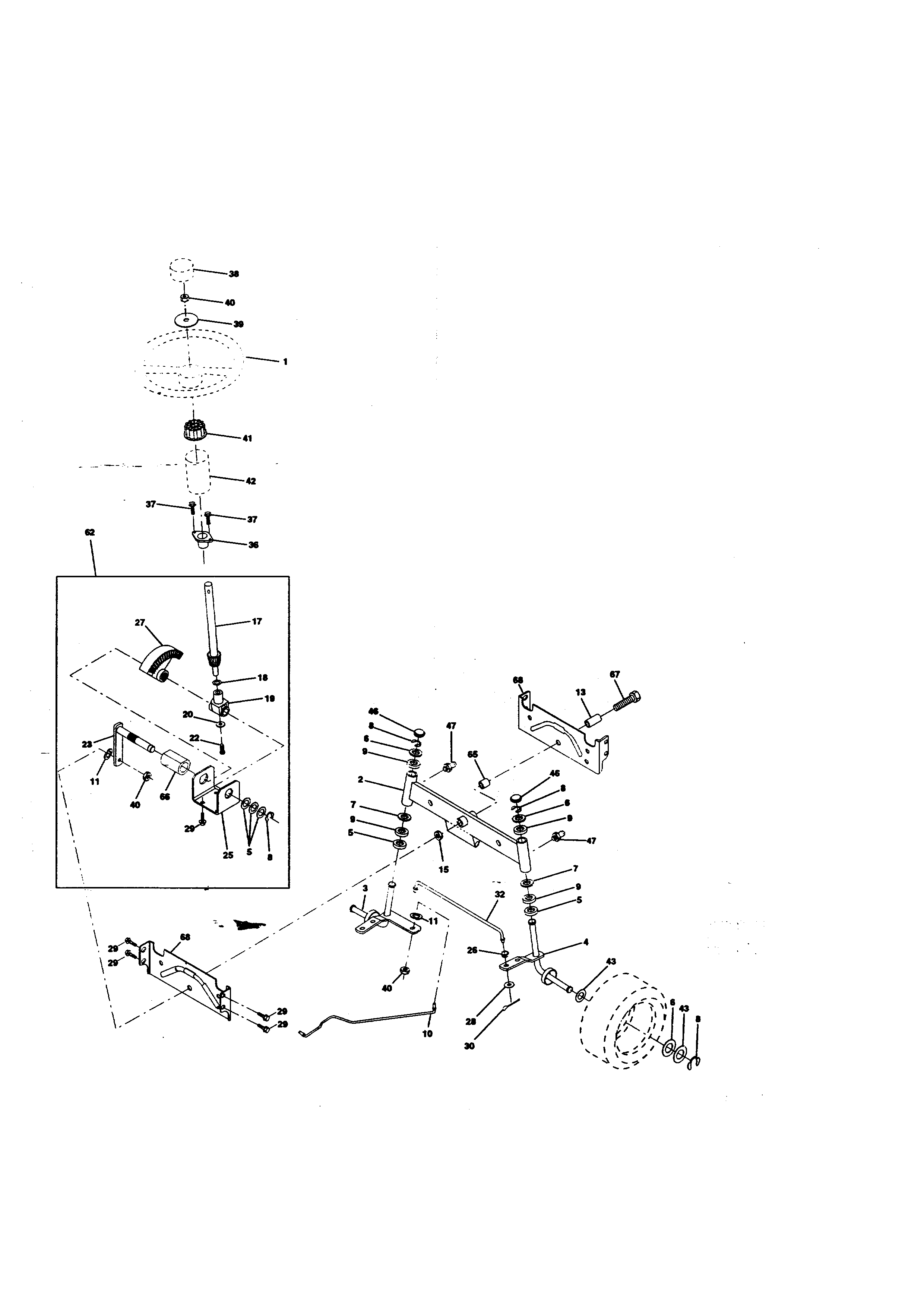 Steering Assembly Diagram and Parts List for 917270412  Craftsman Lawn Tractor