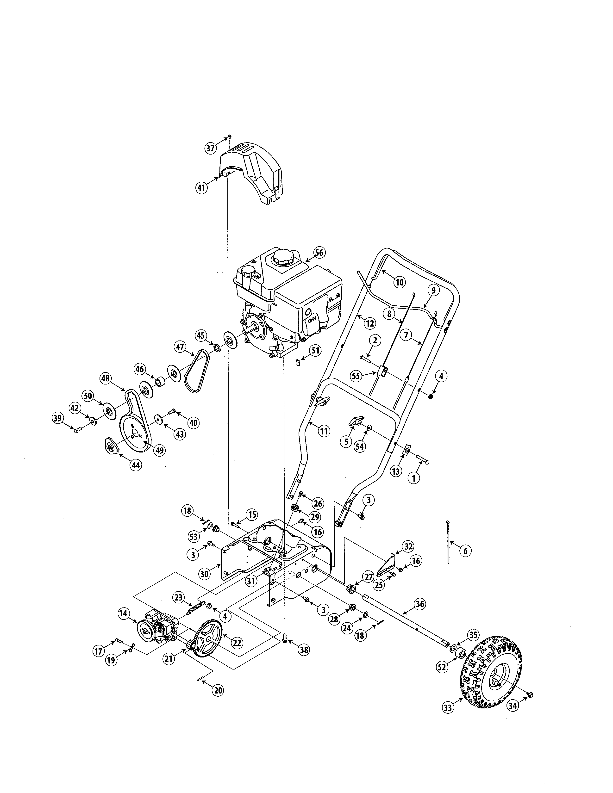 Handle/engine/wheel Diagram and Parts List for 247881980  Craftsman Snow Blower