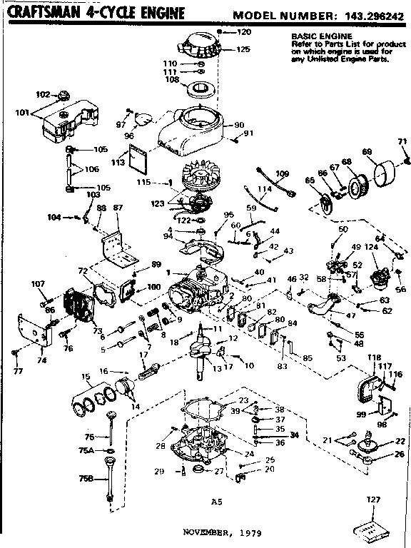 Replacement Parts Diagram and Parts List for 143296242  Craftsman Engine