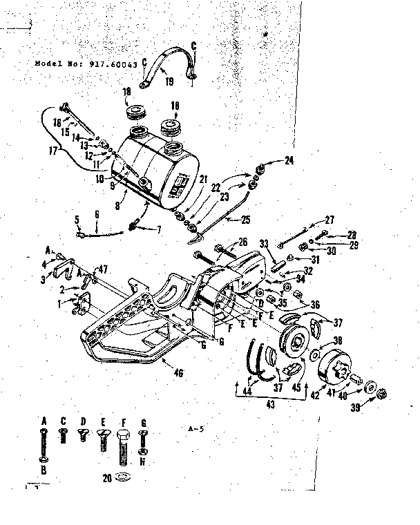 Main Frame Diagram and Parts List for 91760043  Craftsman Chainsaw