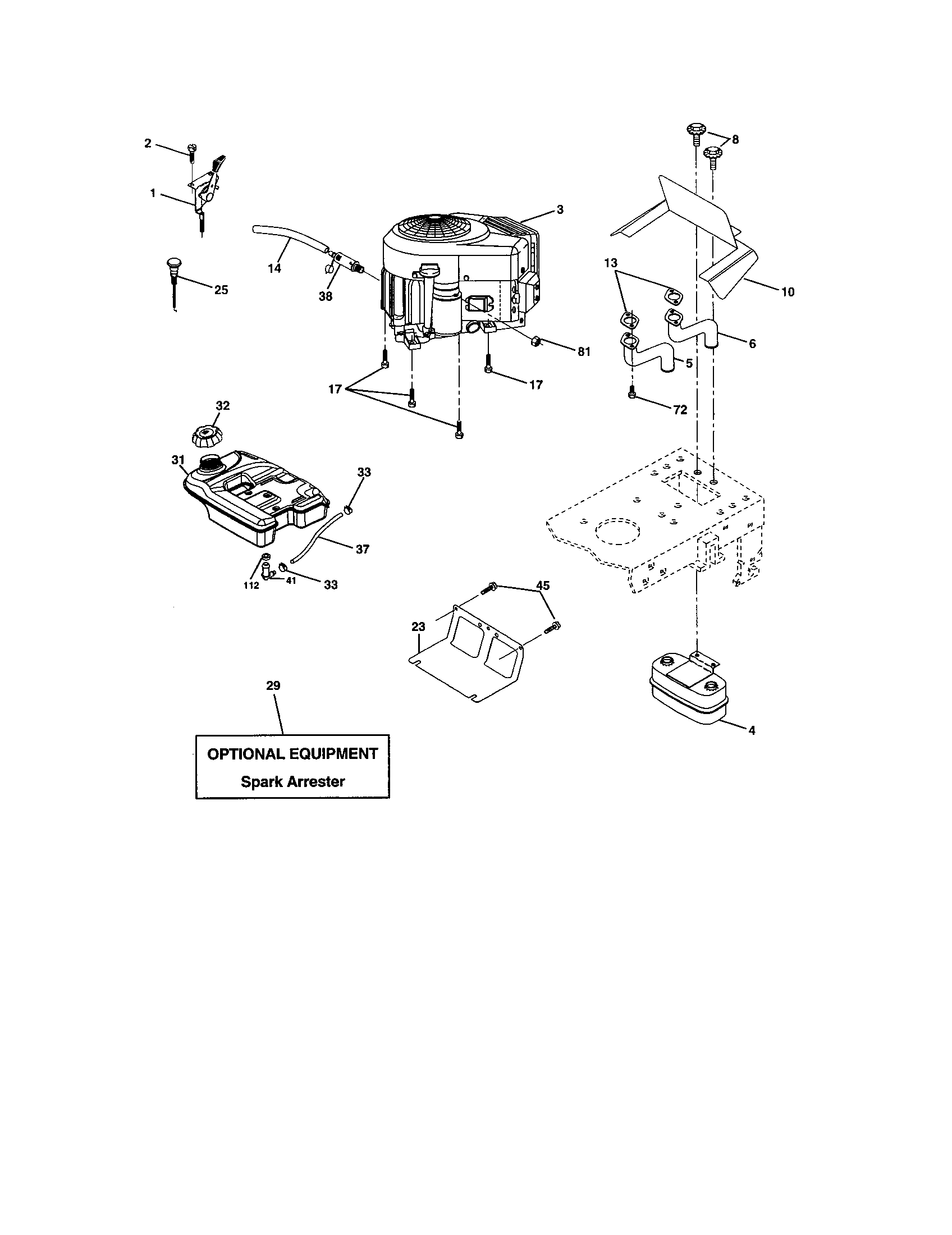 Engine Diagram and Parts List for 917274041  Craftsman Lawn Tractor