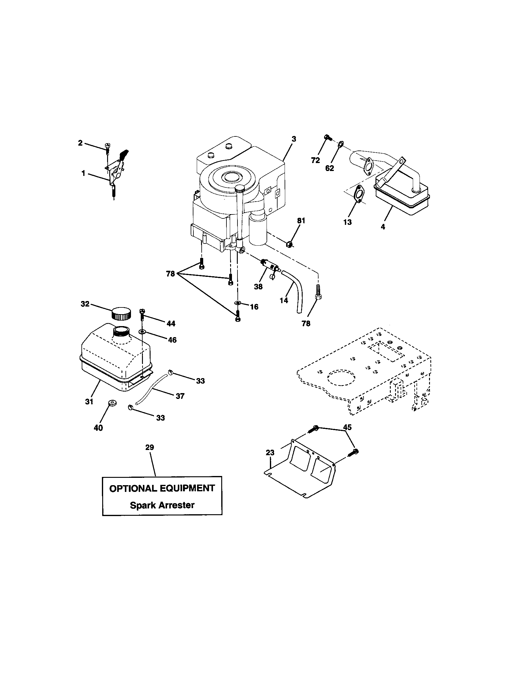 Engine Diagram and Parts List for 917271743  Craftsman Lawn Tractor
