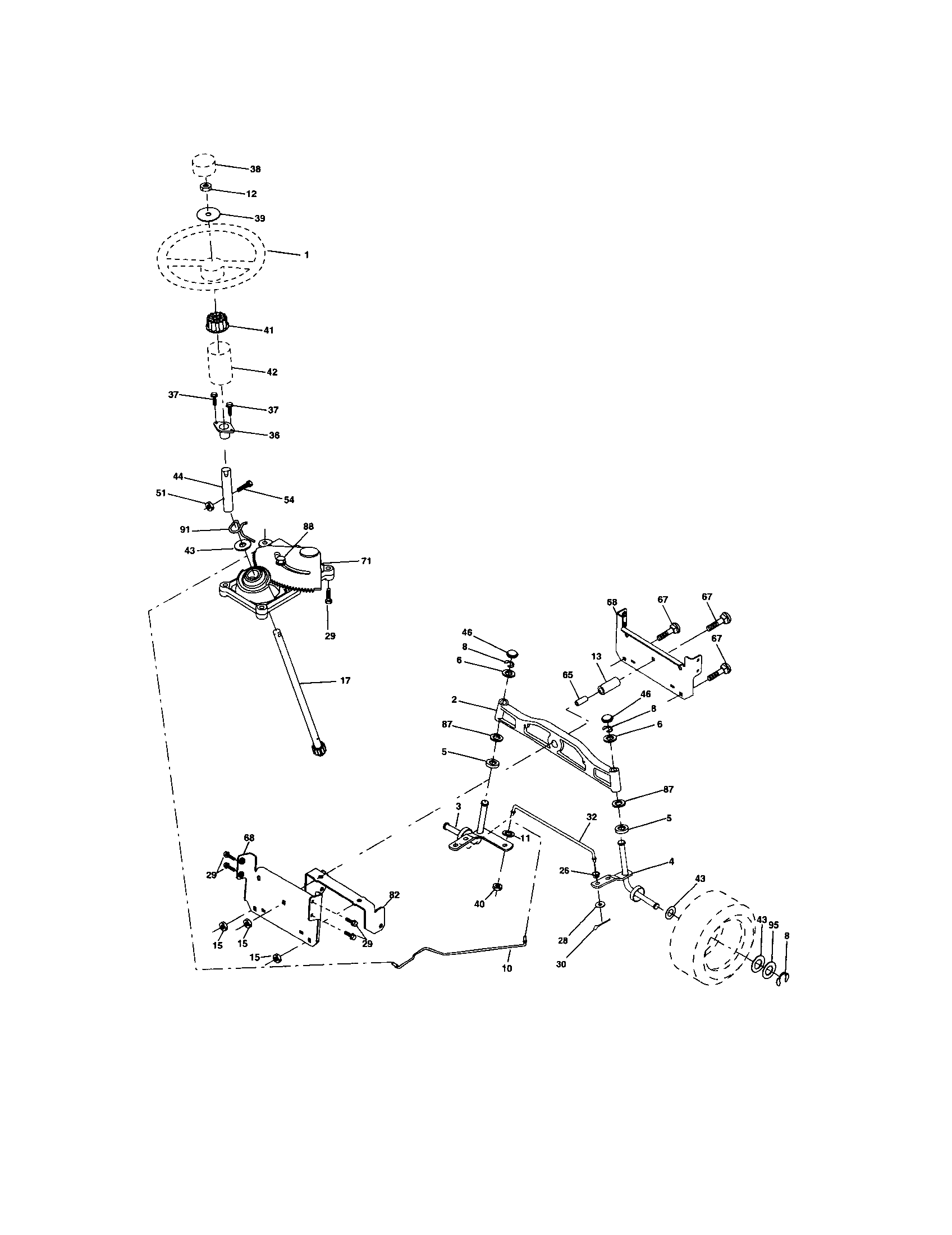Steering Assembly Diagram and Parts List for 917273756  Craftsman Lawn Tractor