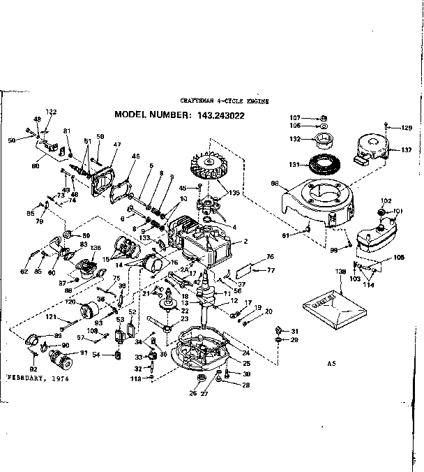 Replacement Parts Diagram and Parts List for 143243022  Craftsman Engine