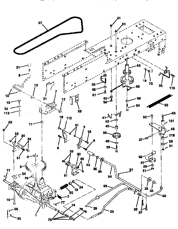 Drive Diagram and Parts List for 917258100  Craftsman Lawn Tractor