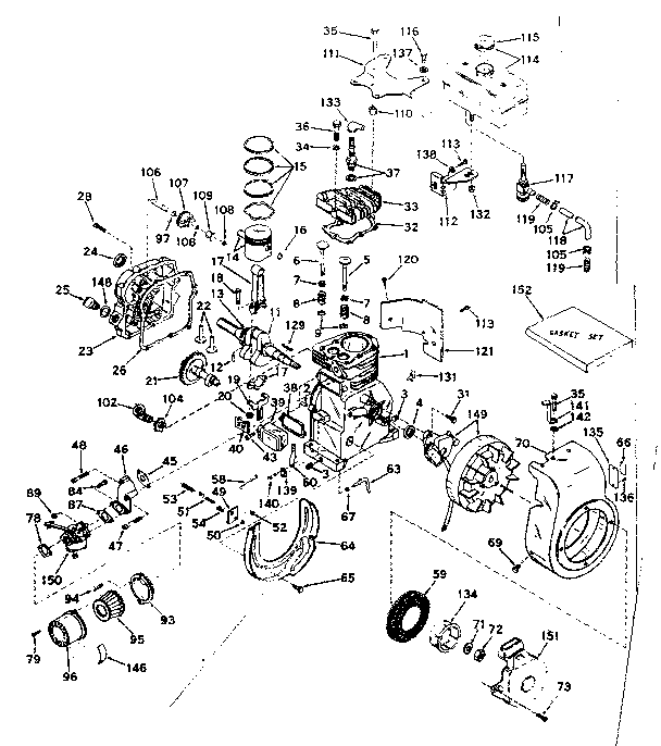 Basic Engine Diagram and Parts List for 143574072  Craftsman Engine