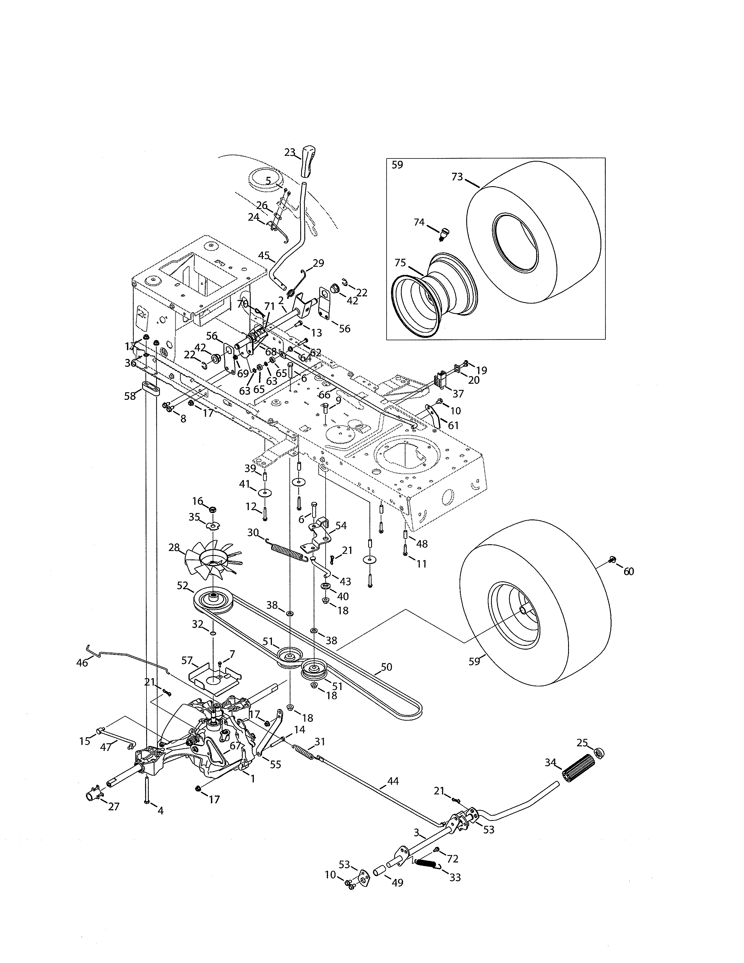 Transmission/wheel Assembly Diagram and Parts List for 247203790  Craftsman Lawn Tractor