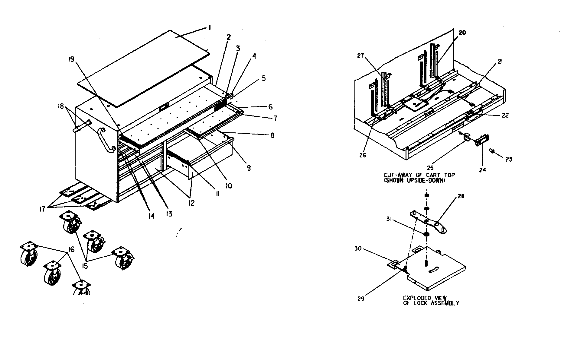 Tool Cart Diagram and Parts List for 706593951  Craftsman Tool Stand & Cart