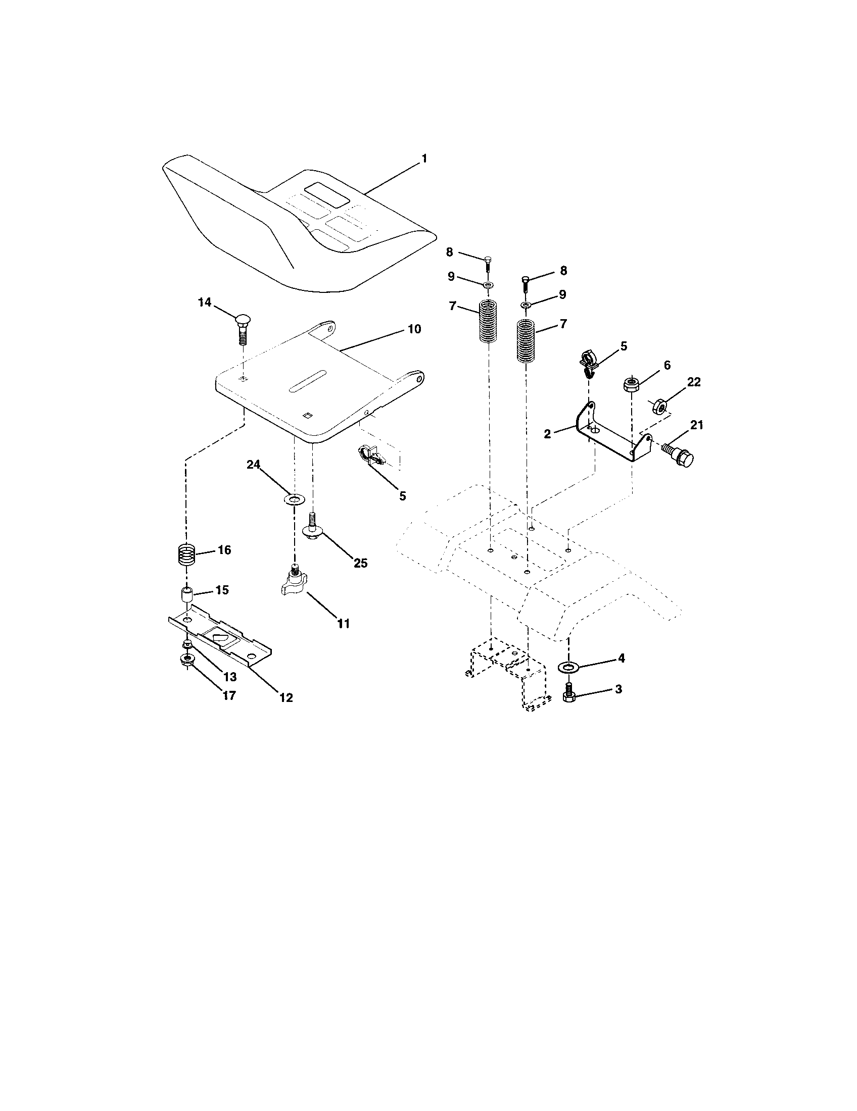 Seat Assembly Diagram and Parts List for 917272680  Craftsman Lawn Tractor