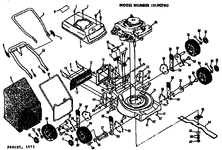 Replacement Parts Diagram and Parts List for 13190780  Craftsman Lawn Mower