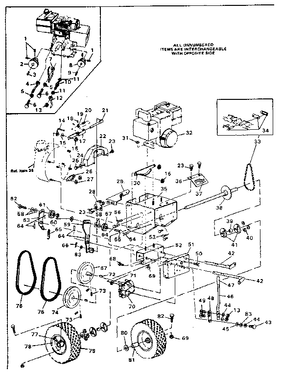 Drive Assembly Diagram and Parts List for 8871  Craftsman Snow Blower