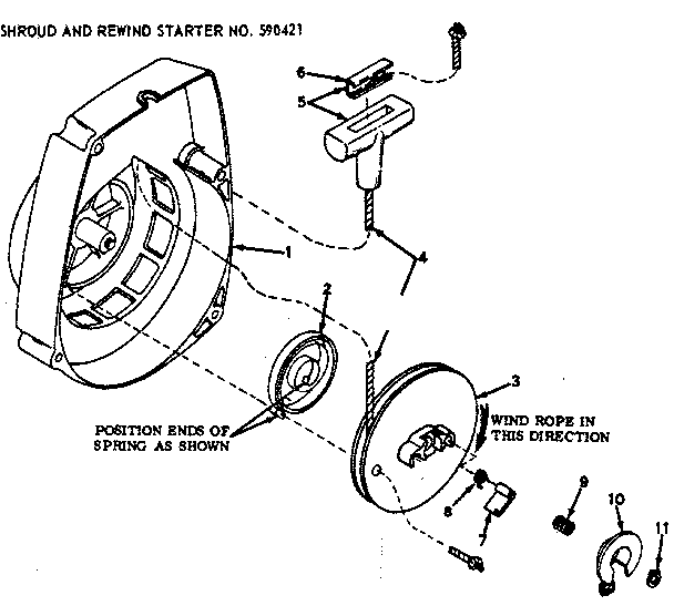 Shroud And Rewind Starter No. 590421 Diagram and Parts List for 91763202  Craftsman Chainsaw