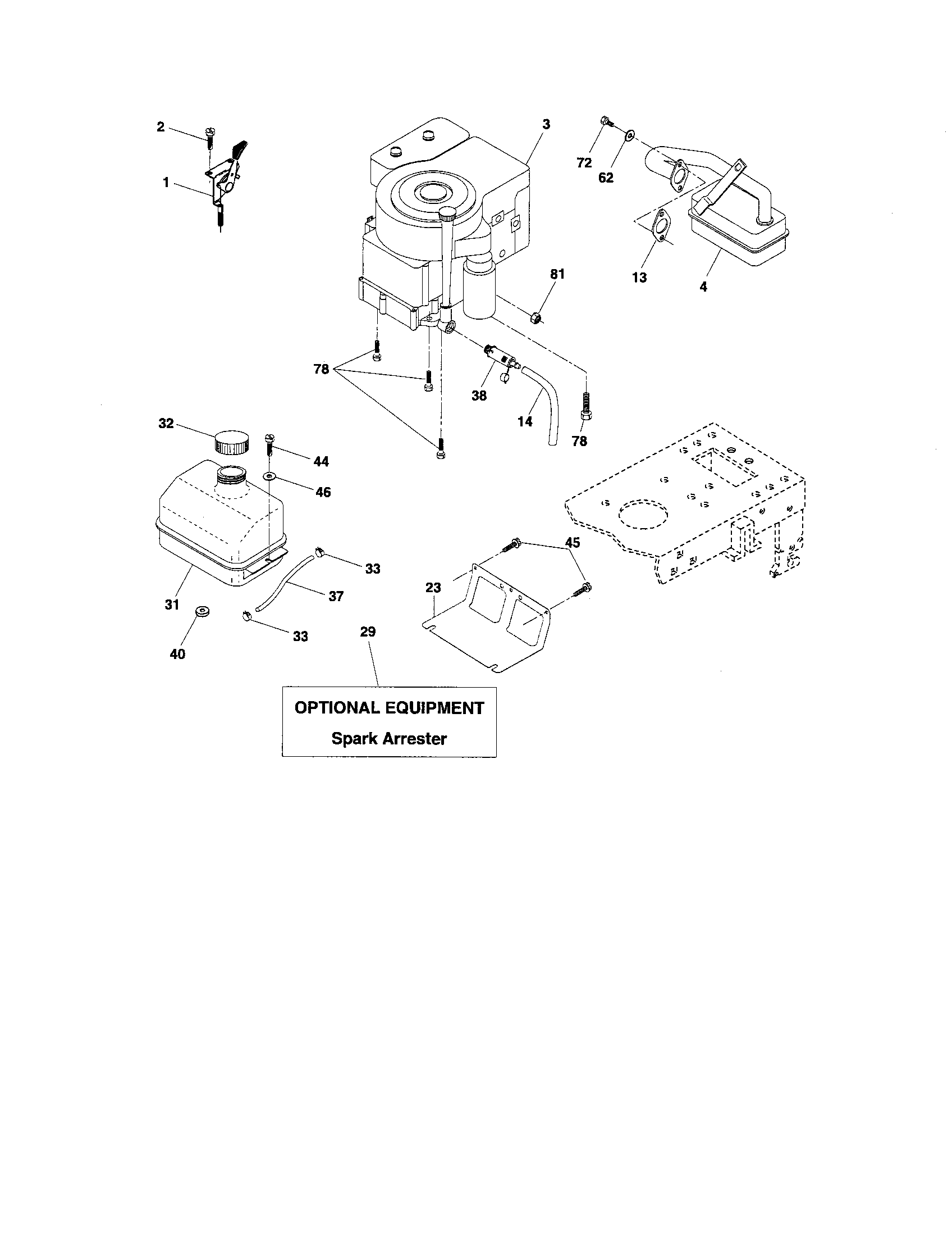 Engine Diagram and Parts List for 917274352  Craftsman Lawn Tractor