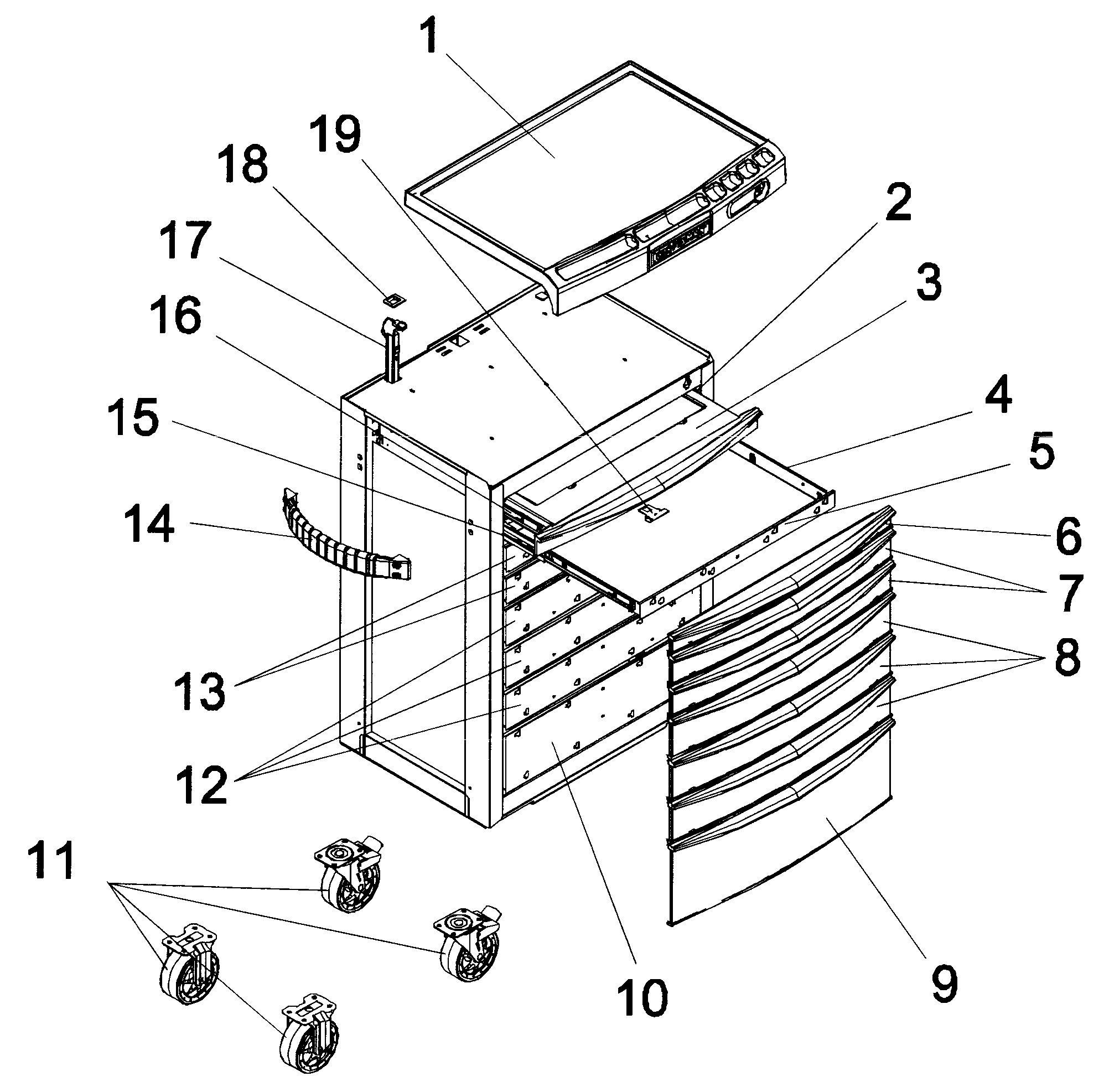 Tool Chest Diagram and Parts List for 706877260  Craftsman Tool Stand & Cart