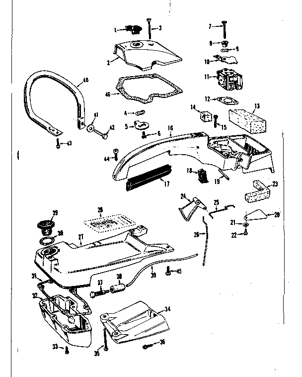 Main Frame Diagram and Parts List for 358352240  Craftsman Chainsaw